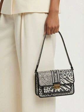 Michael Kors Small Black/Cream Animal‑Print Shoulder Bag